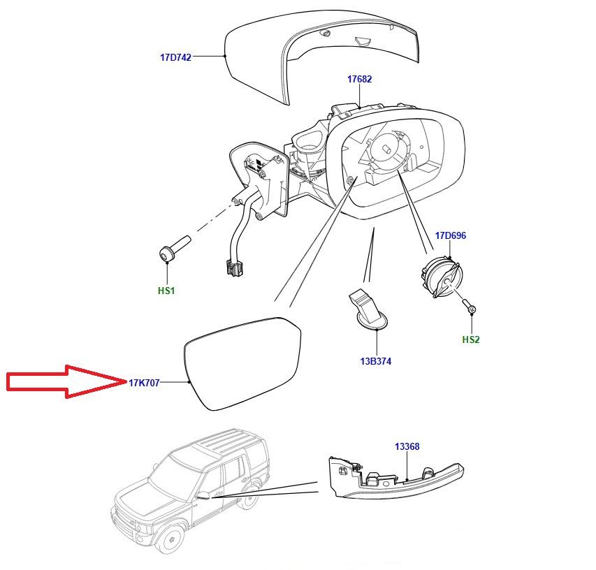 LR051350 Kapı Ayna Camı Sağ