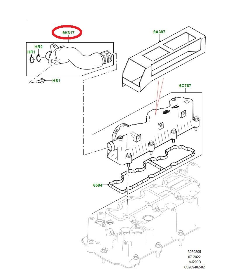 LR082291 JDE38251 Engine Ventilation Hose