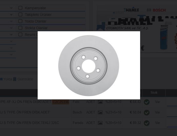 C2P26267 C2C25336 Fren Diski Ön Bosch Jaguar