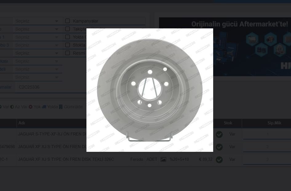 C2P26267 C2C25336 Fren Diski Ön Ferodo Jaguar