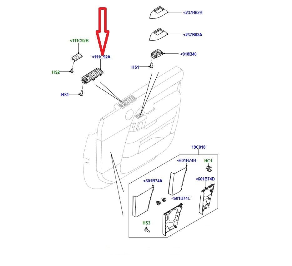 LR048732 LR037360 Door Switch Cover Drivers Side