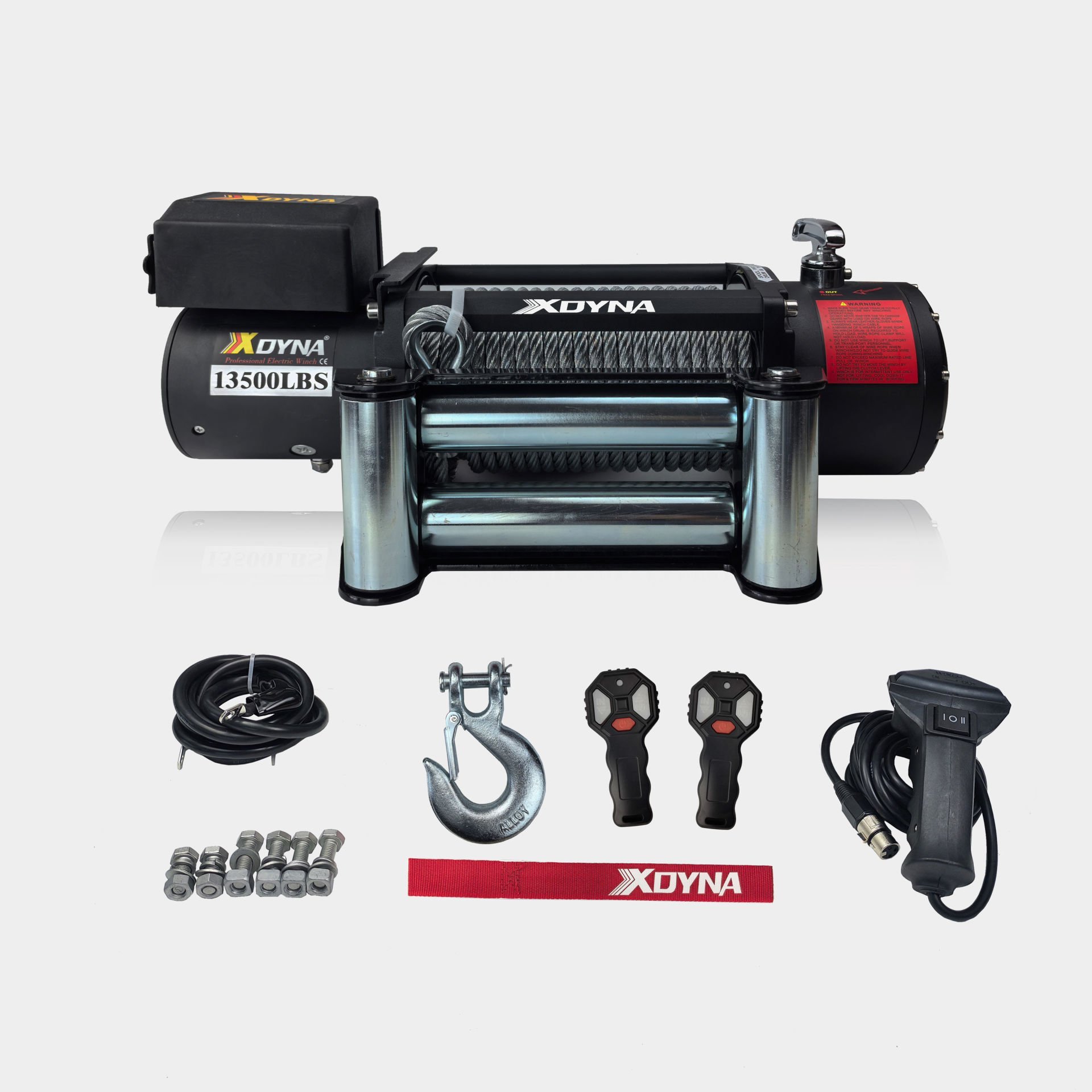 XDYNA 13500 LB İki Kumandali Çelik Halatlı Siyah Off Road Vinç