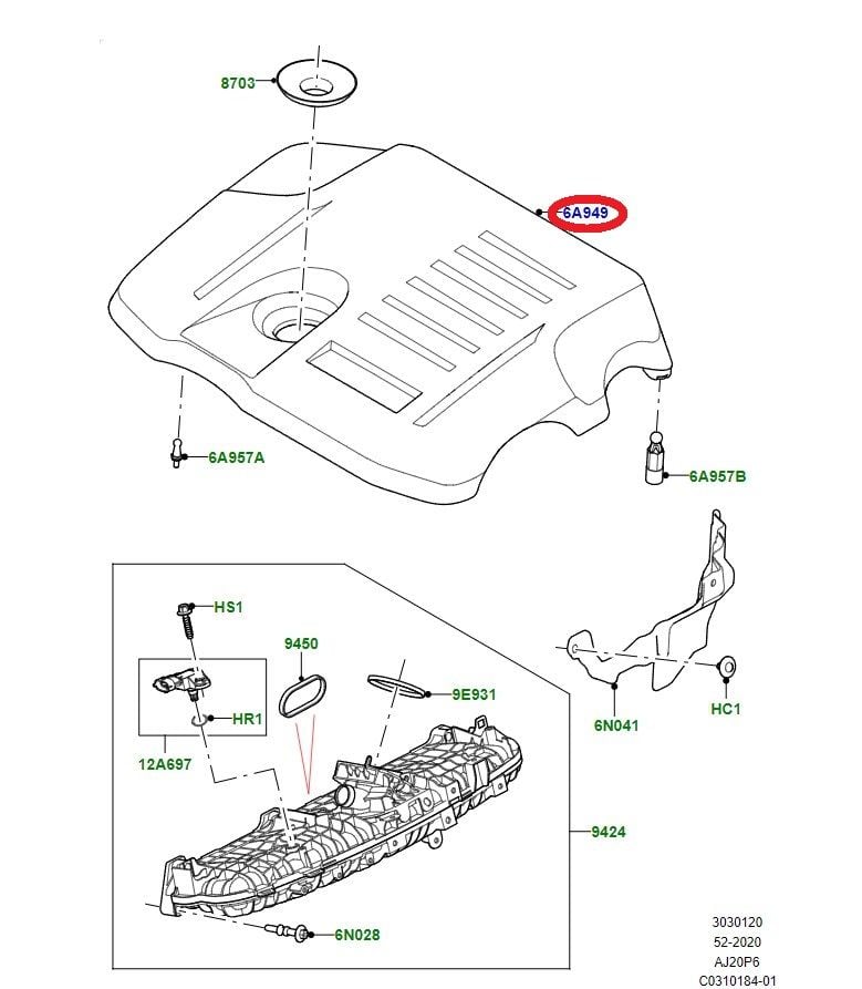 LR176320 LR121736 Engine Top Cover Range Rover Discovery