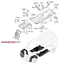 LR129843 Front Wheelhouse Shield Front LH Defender