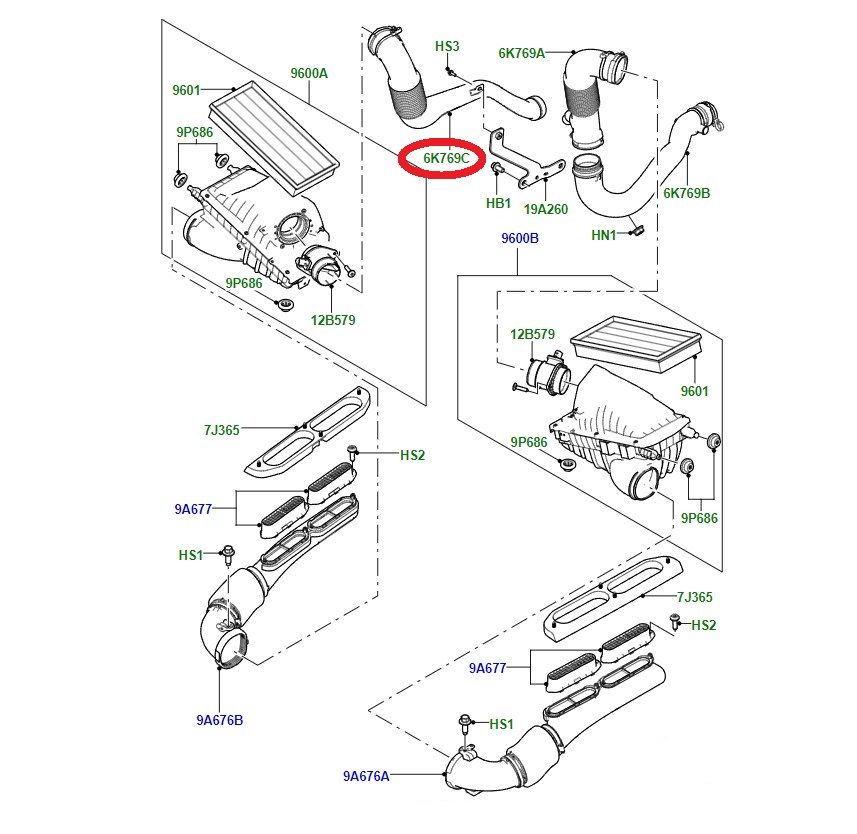 LR036466 Air Filter Pipe Range Rover Discovery