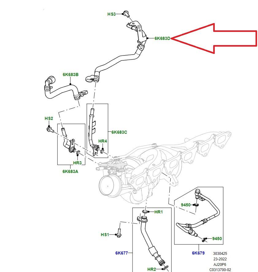 LR124541 T4A34781 Turbo Cooling Return Hose Upper