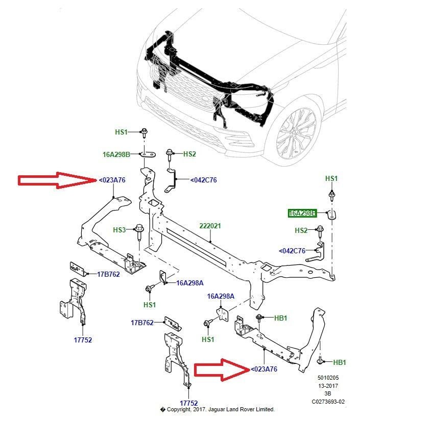 LR152525 LR091687 Front Bumper Support Bracket Right Velar