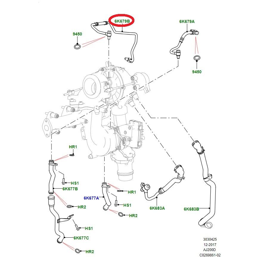 LR081639 JDE39581 Turbo Oil Inlet Hose