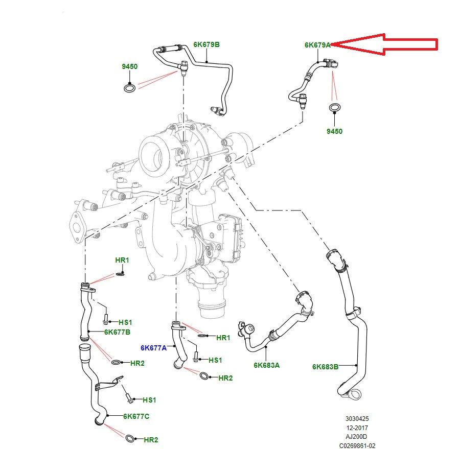 LR081638 AJ813402 Turbo Oil Inlet Hose