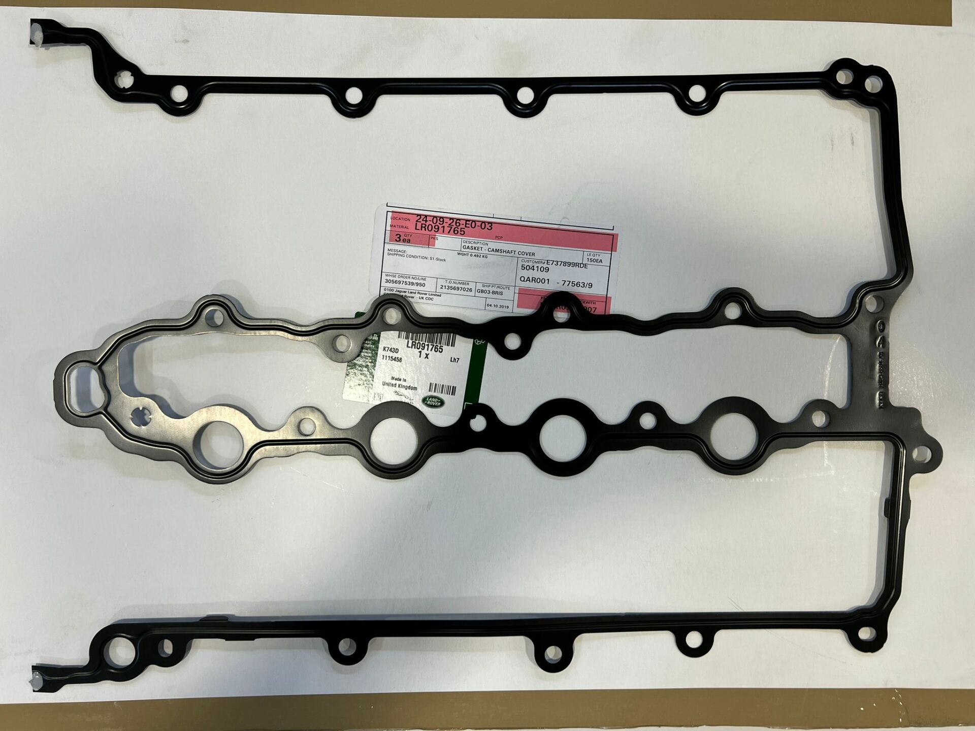 LR091765 JDE38593 Camshaft Cover Gasket 2.0 Petrol