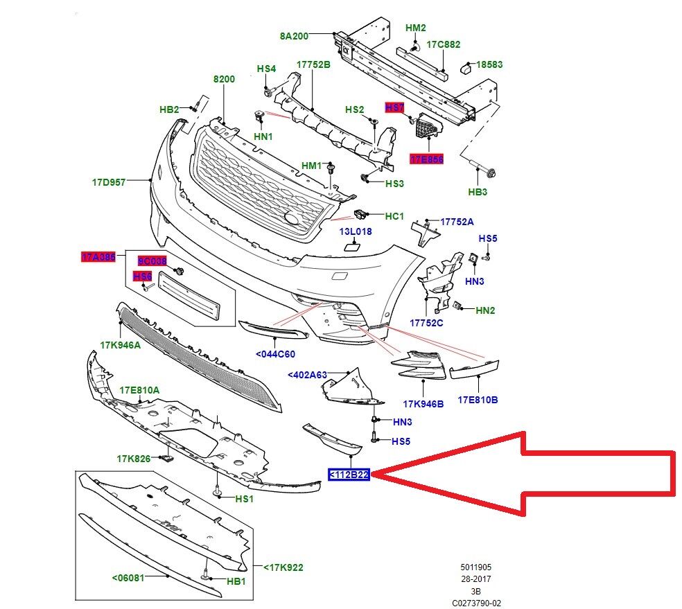 LR111538 Ön Tampon Sakalı Sağ Range Rover Velar