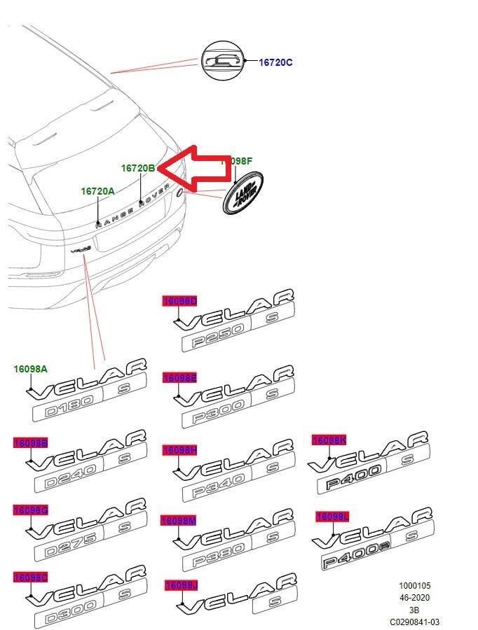 LR173887 LR154634 LR104326 Bagaj ROVER Yazısı Velar
