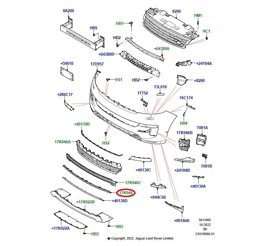 LR169906 Ön Tampon Kaplaması Orta Alt