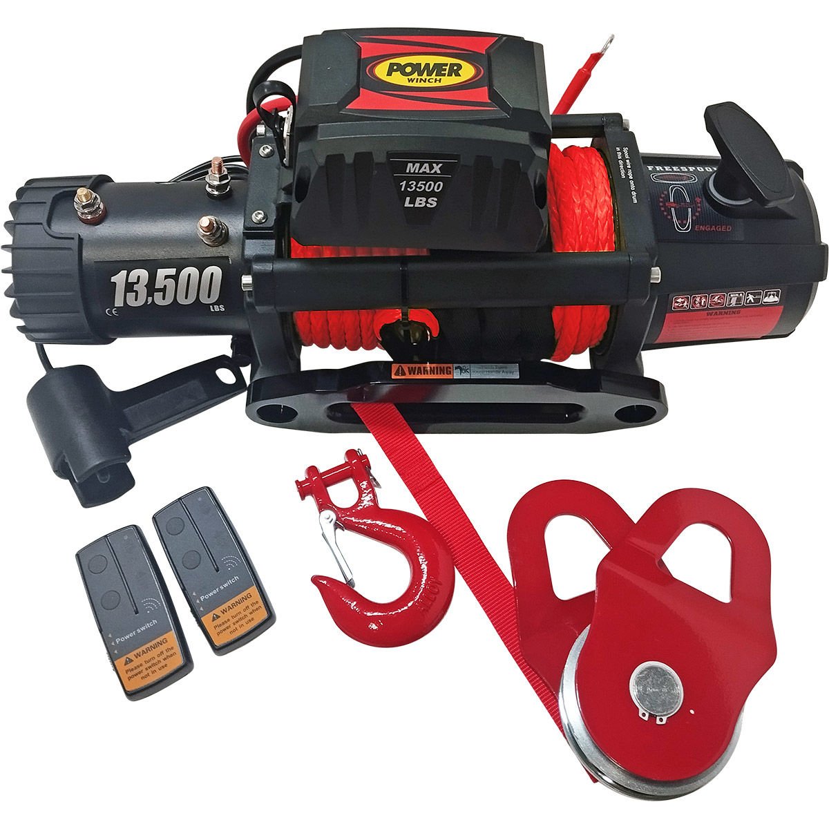 13500 LB Kırmızı Sentetik Halatlı Power Vinç