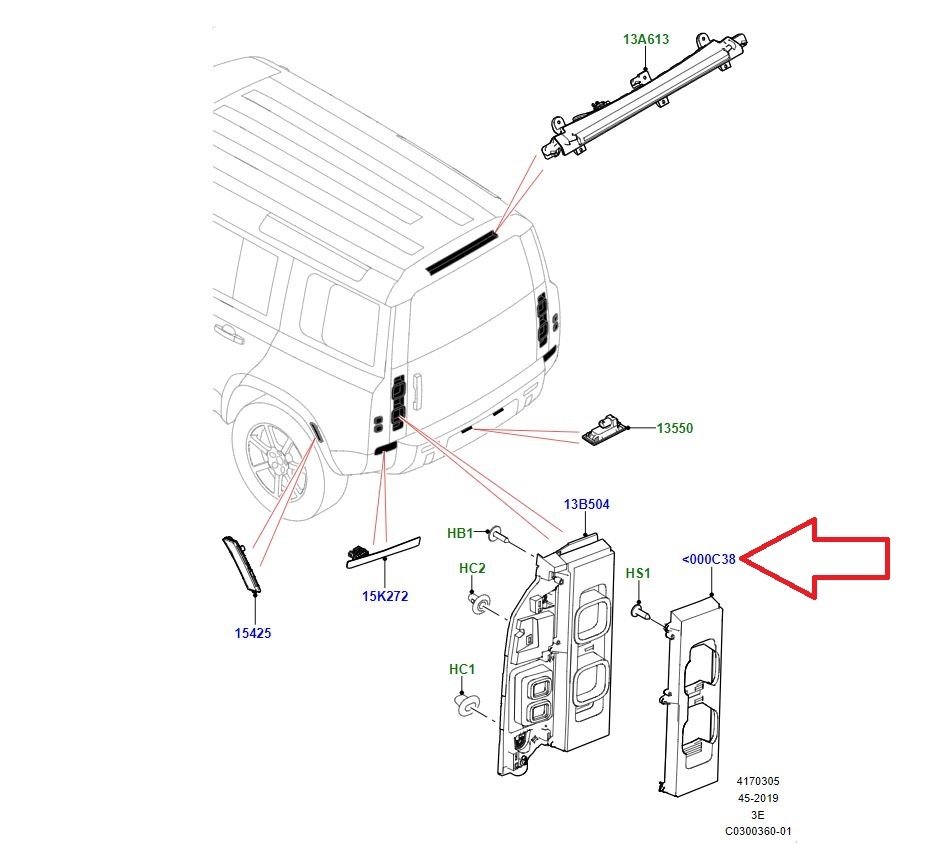 Yeni Defender Stop Lambası Kapağı Sol LR131795