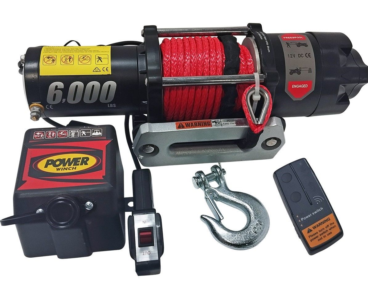 6000 LB Kırmızı Sentetik Halatlı Power Vinç