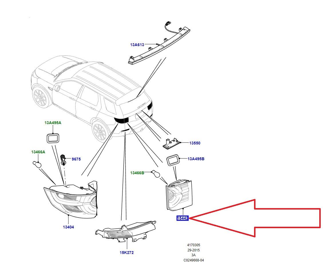 LR149768 LR138060 Sağ İç Stop Lambası Discovery Sport